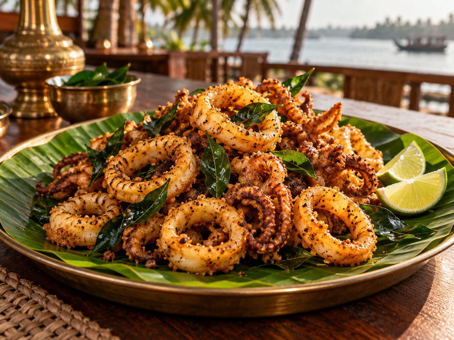 Crisp calamari fry with curry leaves and lime